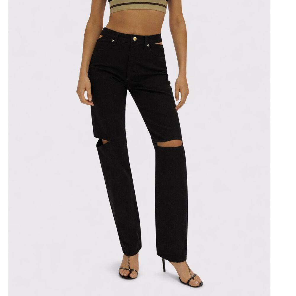 Helmut Lang Black Cutout High Rise Straight Leg Jeans Womens Sz  28
